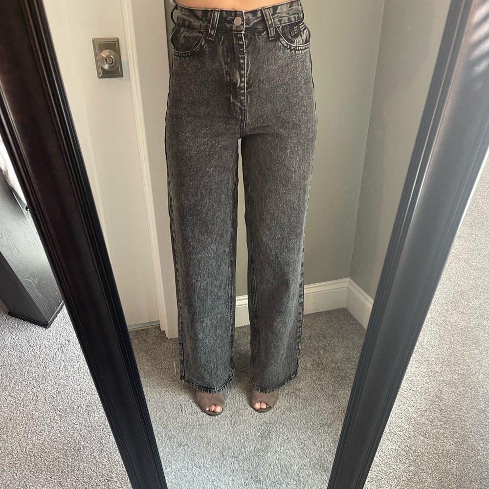 Grey Washed Wide Legged Jeans